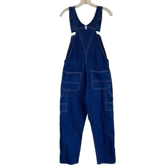 KEY Vtg Bib Style Denim Overalls Carpenter Relaxed Fit Cropped Dark Blue Sz 4 - Picture 5 of 16
